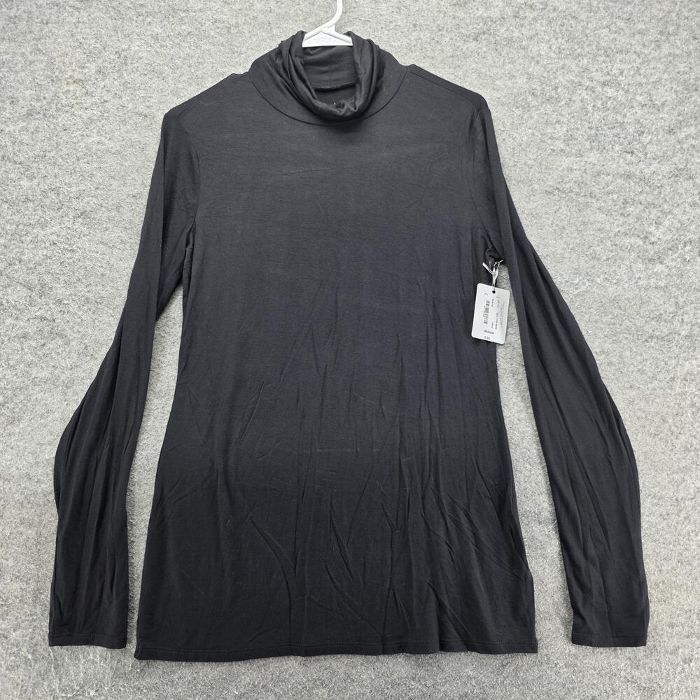 Belle Sky T-Shirt Womens M Black Turtleneck Slim Long Sleeve Rayon Stretch